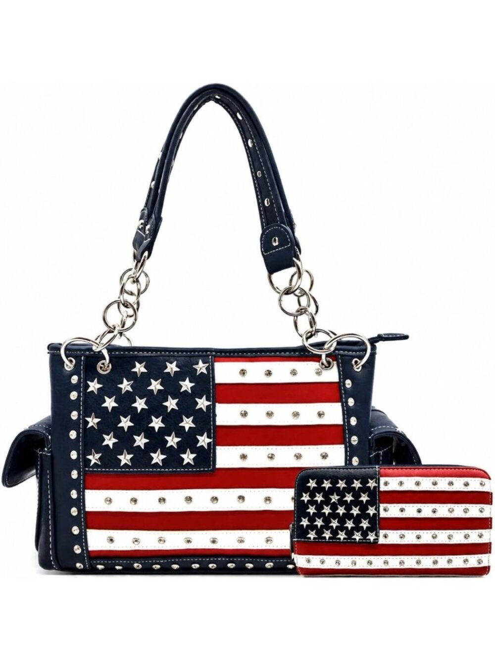 Trendy Western American Flag Purse & Wallet Set for Women - Patriotic Style